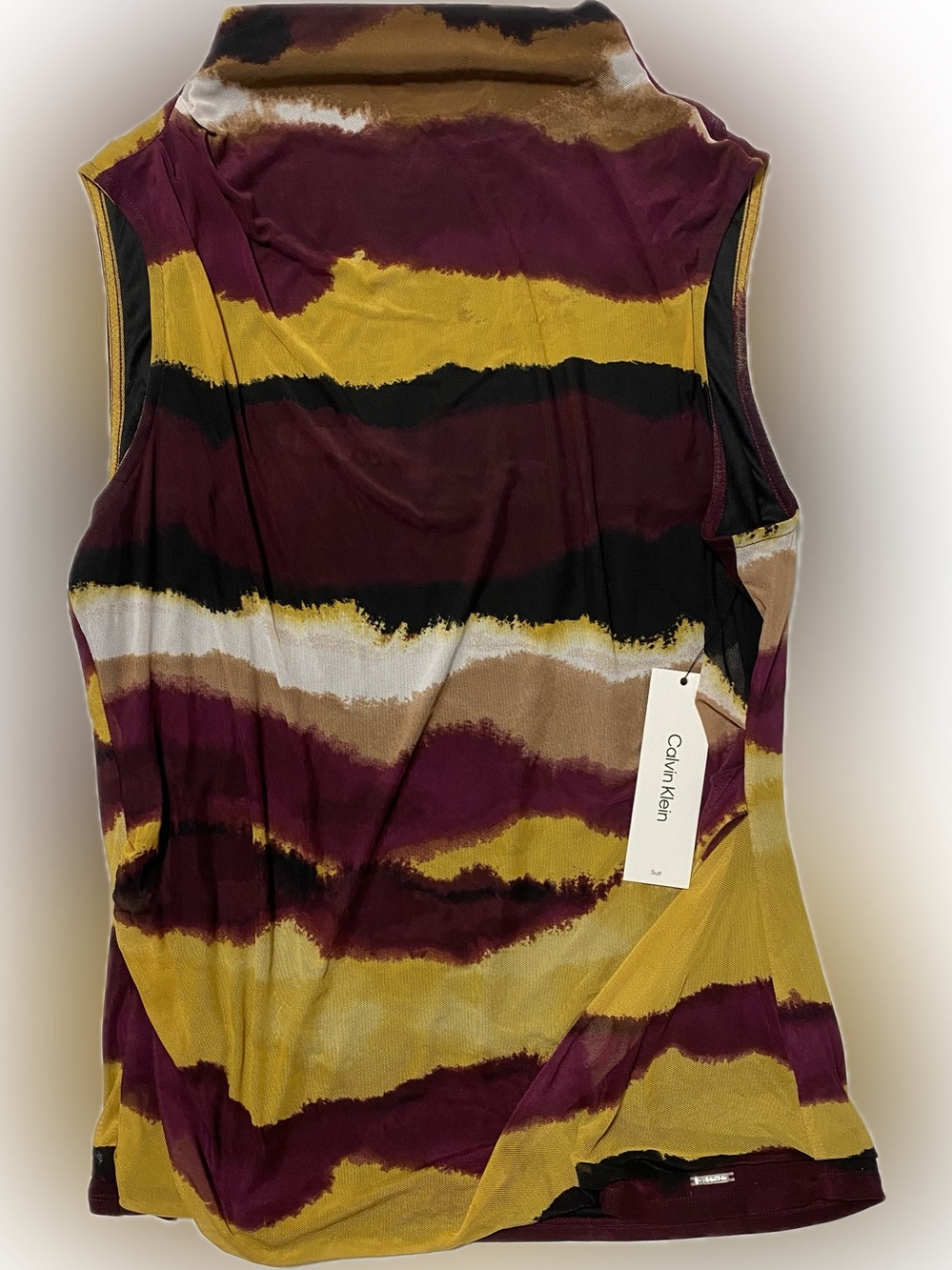 Calvin Klein Sleeveless Abstract Stripe Tank Top - Mustard, Burgundy & Black